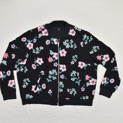 Lane Bryant Women Full Zip Bomber Jacker Floral Polyester Black Plus Size 22/24