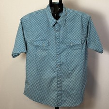 Wrangler Wrancher Shirt Mens XL Blue Geometric Pearl Snap Western Short Sleeve