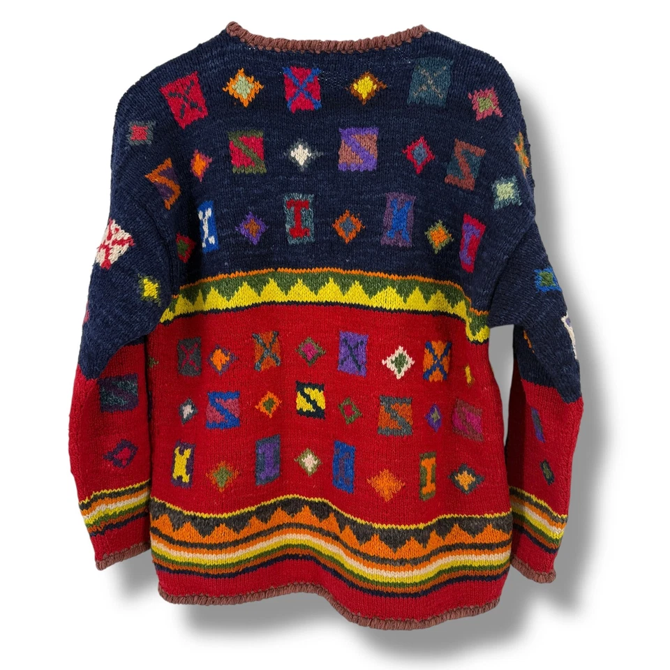 Cardigã suéter feminino vintage The Territory Ahead lã tamanho grande asteca sudoeste - Imagem 4 de 4
