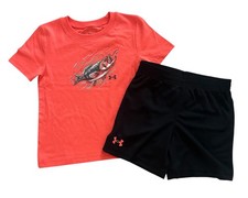 New Under Armour Boys Bass Fishing T- Shirt and Shorts Set Size 3T
