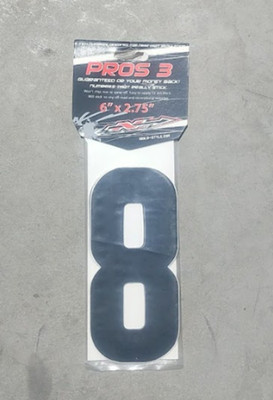 N-Style Pros 6''x2.75'' Black Number 8 Decal [3 Pack] NIII-8B