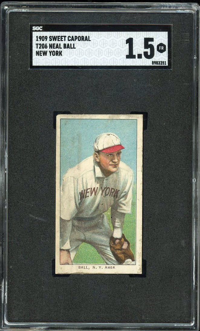 T206 Neal Ball ( NEW YORK ) Sweet Caporal 150/30.  SGC 1 .5 POOR.  SEE NOTE.