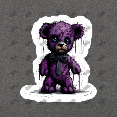 Creepy Cute Purple Teddy Bear Vinyl Sticker Unique Decal for Laptops, #148730