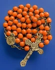 Vintage Catholic Orange Milk Glass Petite 13.5” Rosary, Silver Tone Crucifix