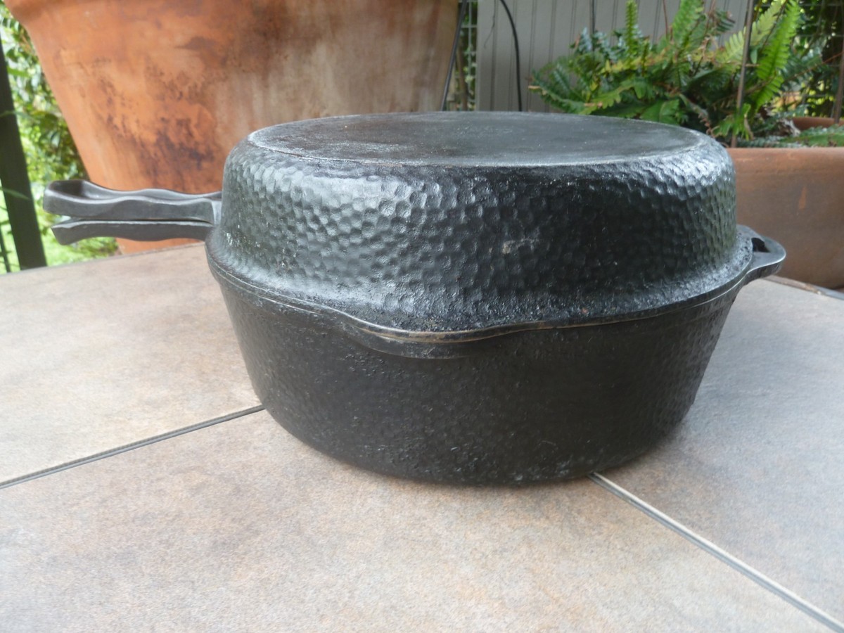 2 Rare GRISWOLD #8 Hammered Hinged Cast Iron Deep Skillet Pan Lid