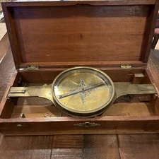 Antique Brass surveyor’s Plain Compass 6.5” Dial 15.”5 Length