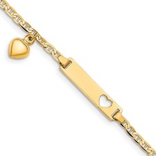 14k Yellow Gold Solid Chain Heart with Dangle Anchor Link 22x5mm Plate Bracelet