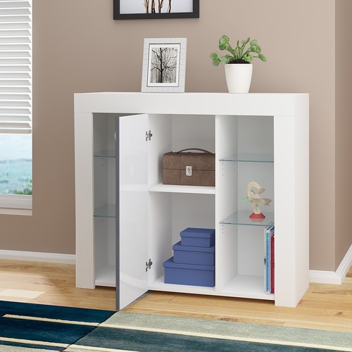 LED Storage Cabinet High Gloss Front Door Sideboard for Dining Room Display - Picture 5 of 41
