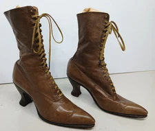 ANTIQUE 1890'S VICTORIAN EDWARDIAN WOMEN'S HIGH TOP  LEATHER LACE UP BOOTS