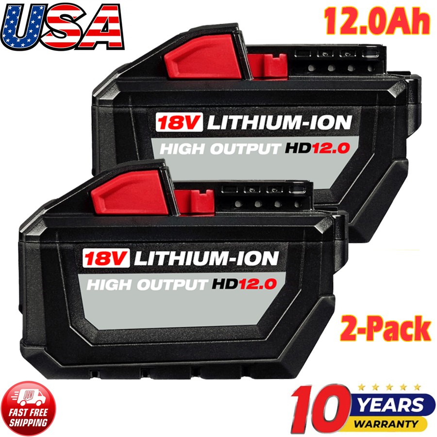 2 Pack For Milwaukee for M18 12&period;0AH Battery Lithium Extended Capacity 48-11-1812
