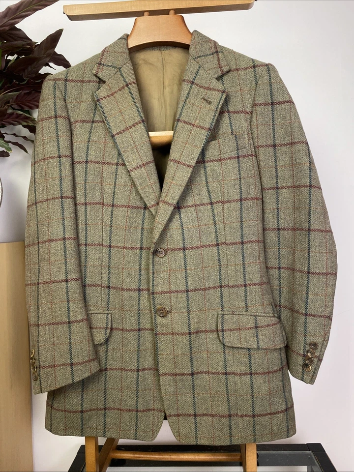 Bespoke English Handmade Tweed Jacket (36R) Windowpane Sport Coat Savile Row - Image 2 of 4