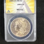 1889-S Morgan Silver Dollar Coin ANACS MS 61**    Nice light golden toning.