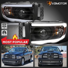 Black Fits 2002-2005 Dodge Ram 1500 2500 3500 Led Tube Projector Headlights Lamp