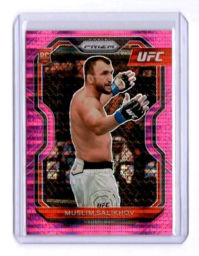 2021 Panini Prizm UFC Muslim Salikhov Pink Pulsar Prizm Rookie Card RC /42