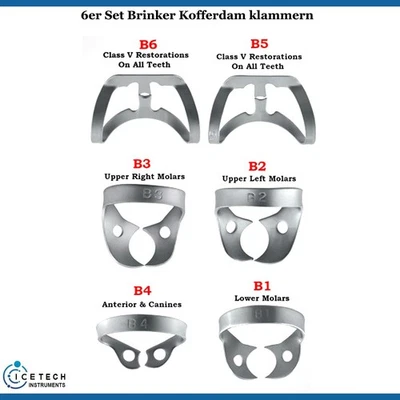 SLITETECH Brinker Universal Kofferdam Klammern Zahnarzt Klemmen Dental B1 B2 B3 B4 B5 B6