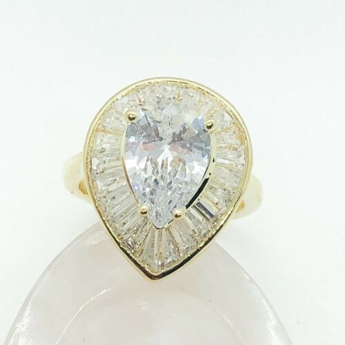 R6261 Women Fashion Jewelry White Yellow Gold Plated Promise Wedding CZ Ring - Afbeelding 1 van 9