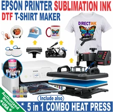Epson Printer with Sublimation Ink Transfer 5 in 1 Heat Press +DTF Start Bundle