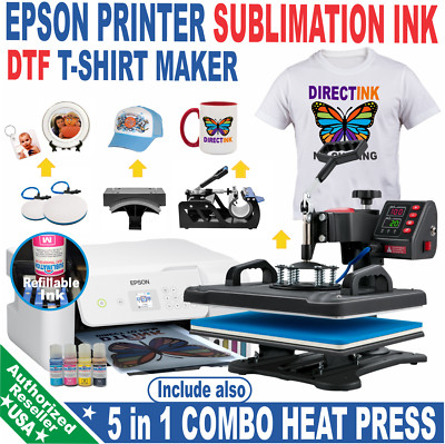 Epson Printer with Sublimation Ink Transfer 5 in 1 Heat Press DTF Start Bundle