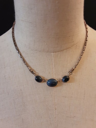 Womens Fashion Silver Plated Necklace With Teal Blue Stones 17" Long