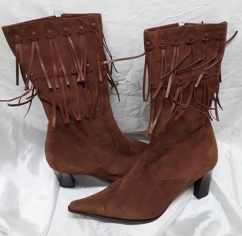 Stivali Stivaletti donna al Polpaccio Camoscio Frange Tacco Zip 38 Woman  Boots | eBay