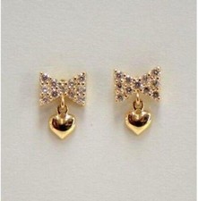14k Solid White or Yellow Gold Bow Tie Stud Earrings with CZ