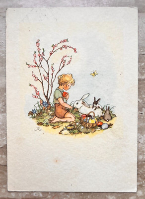 Vintage Postcards Rabbit Easter Girl Child Vintage Postcard Kids