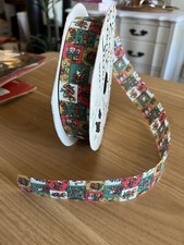 Vintage Grosgrain Christmas Ribbon Green Red Gold Gift Wrap Nutcracker Bells