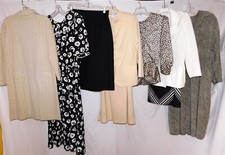 Vintage 9 Pc Lot Womens Blouses Dresses Sets Black White Beige 1970s 80s Era