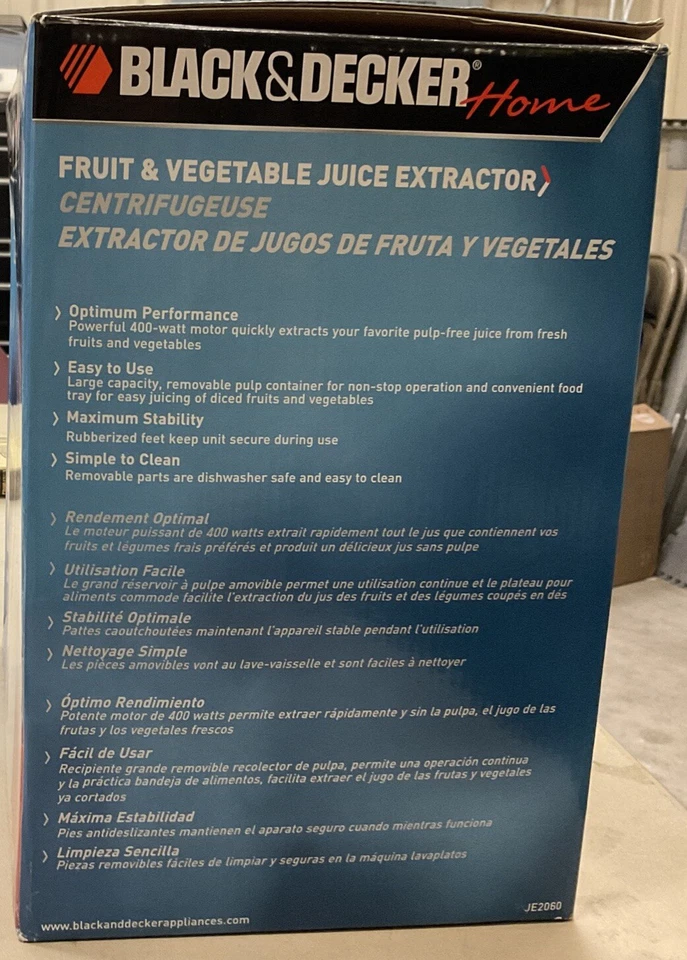 Black & Decker 家用 JE2060 电动榨汁机 白色 400 瓦 全新带盒 — 第 4/4 张图片