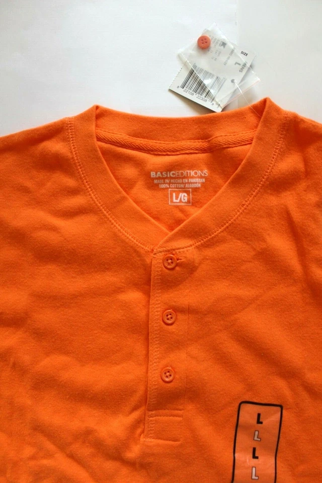 Men's Short-Sleeved Ribbed Henley Shirt, Bright Orange  () - Image 2 of 3
