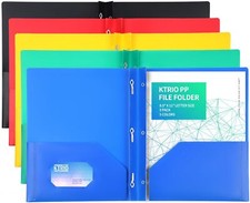 Plastic Pocket Folders with Prongs, Colored Heavy Duty Pocket Folders with Busin