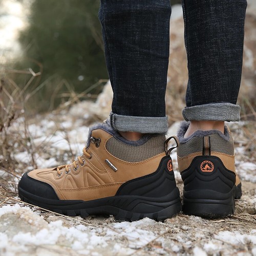 Zapatos de Senderismo de Cuero Cálidos para Hombres Tenis Antideslizantes Impermeables de Alta Calidad al Aire Libre - Imagen 14 de 21