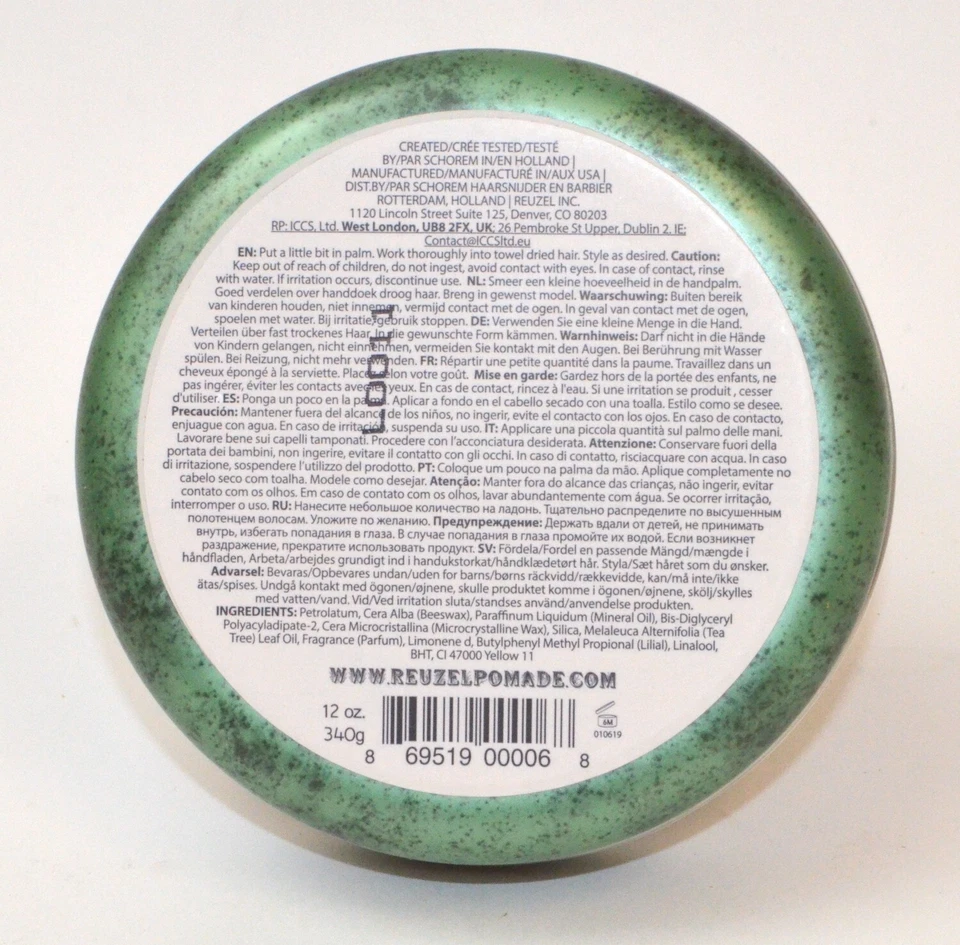 Grasa para pomada verde Reuzel, a base de aceite, lata de 12 oz (340 g) *nueva* REU007 Foto 2 de 3