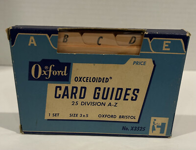Vintage Oxford Card Guides 25 division A-Z,  3x5'' - No. X3525 NOS
