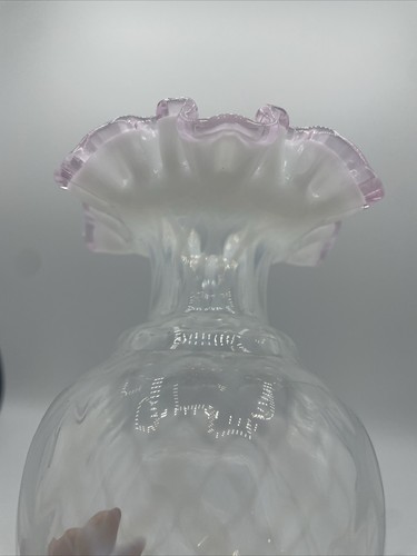 Vintage Fenton Glass French Opalescent Trellis Optic Vase 8.75” Tall - Picture 8 of 8