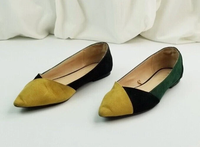 Zara Trafaluc Talla 37 (US 7-7.5) Dijon Amarillo Negro Verde Gamuza Punta Plana Foto 4 de 4