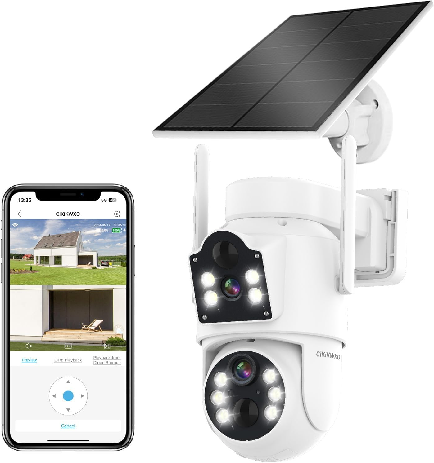 Solar Security Cameras Wireless Outdoor - 2MP+2MP Dual Lens Linkage,100% Wire-Fr