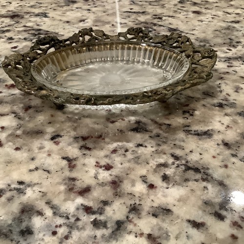 Ormolu Silver Gold Tone Crystal SoapnTrinket Dish. Vintage. Used - Picture 5 of 5
