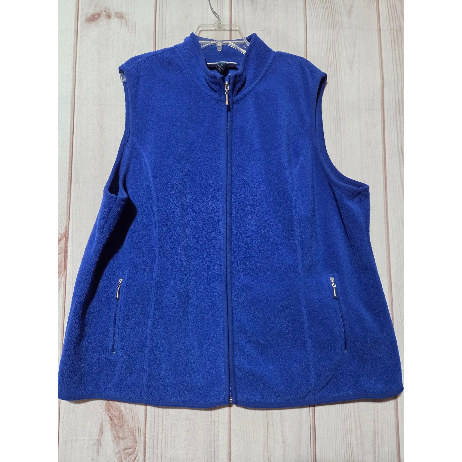 Karen Scott Sport Woman Blue Fleece Full Zip Vest Mock Neck Plus Size 2X