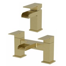 Waterfall Bathroom Taps Brushed Brass Basin Mixer Bath Filler Shower Tap Set