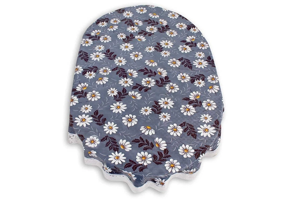 6 Seater Dining Table Cover W x L 60x90 Oval inches with White Border lace - Image 4 of 4