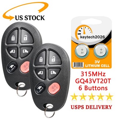 2 For Toyota Sienna Keyless Entry Remote Car Key Fob 6Button GQ43VT20T 2004-2017