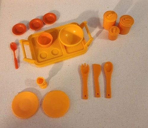Vintage  Barbie Orange Tray And Dishes Set