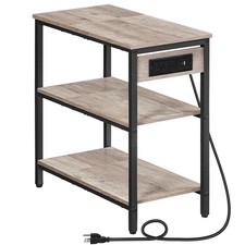 End Table with Charging Station, Simple Rustic Side Table with 3-Tier Storage...