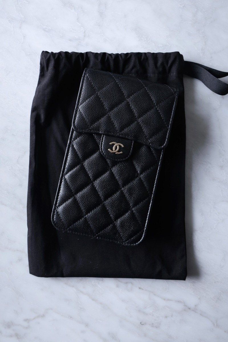 Chanel O-Phone Holder with Chain, Black Caviar Leather, AP3880 | eBay