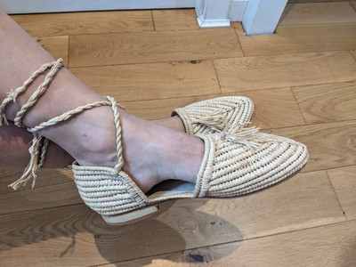 Handgefertigte marokkanische Raffia Schuhe Ballerina Style Quaste UK3 US5 EU36