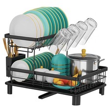 2 Tier Dish Drainer Rack Cutlery Plate Holder Racks Kitchen Sink with Drip Tray