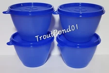 TUPPERWARE Refrigerator Bowls 14oz  Brilliant Blue Nesting Stacking Bowl Set 4