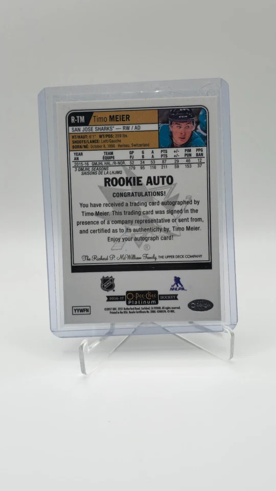 2016-17 O-Pee-Chee Platinum Timo Meier Rookie Auto R-TM | San Jose Sharks | Cart - Image 2 of 2