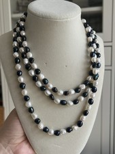 Genuine Freshwater Cultured Blue And White Pearl Long Necklace 54  